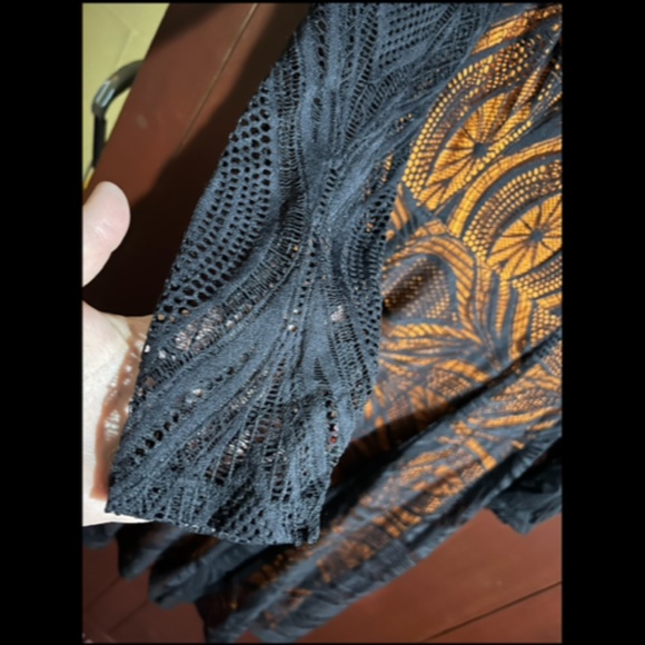 Eva Franco Embroidered Laced Long Sleeve Fit & Flare Dress Black/Orange Size 6 - Picture 4 of 10